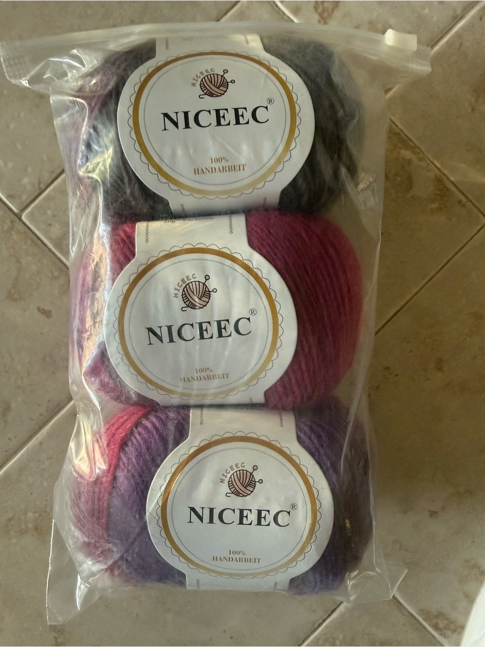 NICEEC Multicolor Gradient Rainbow Wool Yarn Bundle - Purple, Pink, Gray